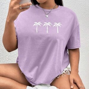 SHEIN Purple Graphic Short Sleeve Tee